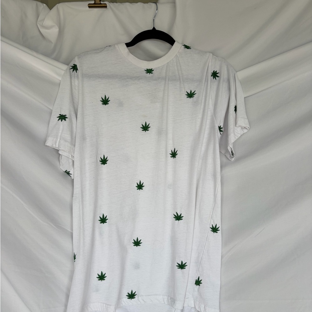 Eighty Eight White Short-Sleeve Tee with Green Leaf Motif